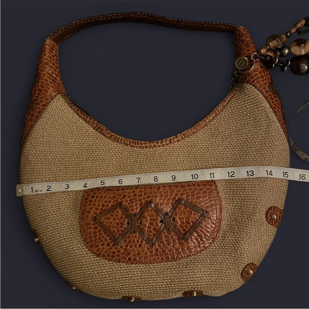Eric Javits Woven Straw & Leather Hobo Bag Retro Boho